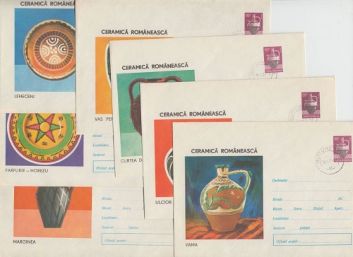 Rumänien - Rum. Keramik 7 versch. Ganzsachenumschläge ungebraucht 1973