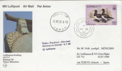 Kiribati - 30 C. Vögel Zuleitung LH-Erstflug Tokio - München via Sibirien 1988