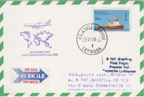 Türk. Zypern - Lufthansa Erstflug Zuleitung Frankfurt a/M - Moskau 1988