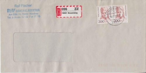 BRD - 200 Pfg. Frauen Paar Einschreibebrief Bürchau/Neuenweg/Schopfheim 1996