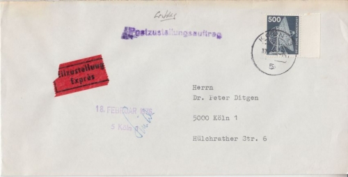 BRD - 500 Pfg. I&T Postzustellauftrag FDC !!! Köln 1976