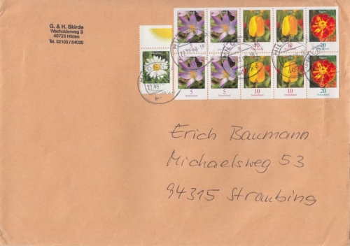 BRD - Blumen Kleinbogen u.a. Brief bis 500g Hilden - Straubing 2008