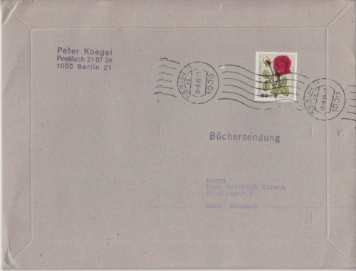 Berlin - 80 Pfg. Wofa Rosen Büchersendung bis 250g Berlin 11 - Krobnach 1989