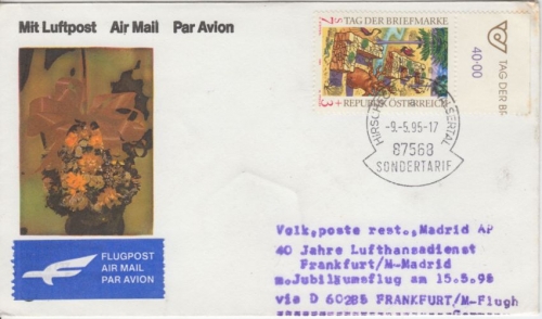 Österreich - Kleinwalsertal Lufthansa Sonderflug FFM Madrid Zuleitungspost 1995