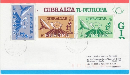 Gibraltar - Europa 1979 Satz Zuleitung Lufthansa Erstflug München Korfu 1995