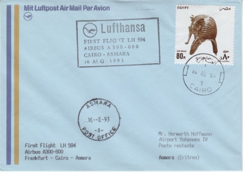 Ägypten - Lufthansa Erstflug Frankfurt a/M - Asmara Etappe Kairo - Asmara 1993