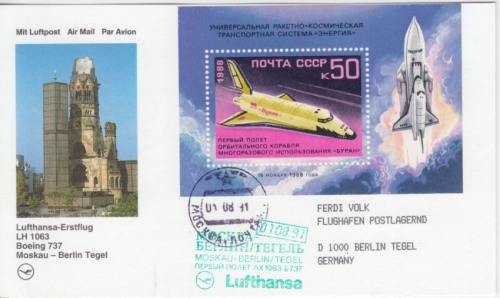 UdSSR - Buran Blockausgabe Lufthansa Erstflug Moskau - Berlin 1991