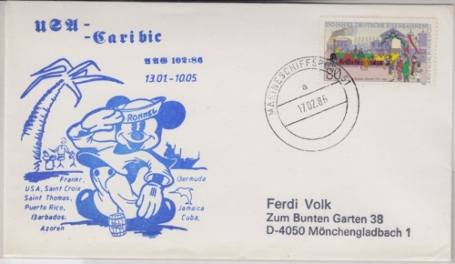 BRD - Marineschiffspost 51 Zerstörer Rommel USA-Karibik-Reise 1986