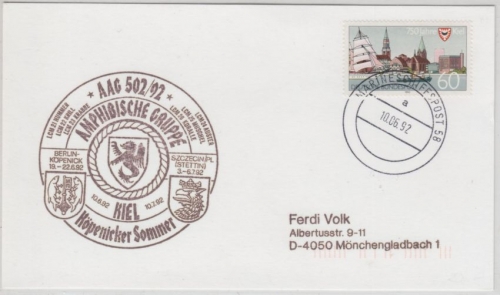 BRD Marineschiffspost 58 Amphibische Gruppe AAG 502/92 Karte 1992