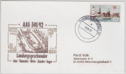 BRD Marineschiffspost 56 Landungsgeschwader AAG 501/92 Karte 1992