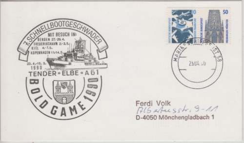 BRD Marineschiffspost 58 7. Schnellbootgeschwader Tender Elbe Karte 1990