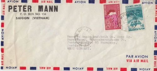 Vietnam - 10 D. Landreform u.a. Luftpostbrief Saigon - Nürnberg 1967