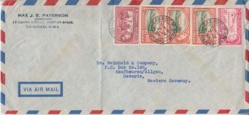 Trinidad & Tobago - 3x8 C. Freimarke u.a. Luftpostbrief Port of Spain 1958 n.
