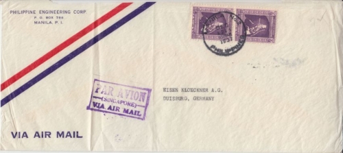 Philippinen - 2x36 C. Eucharitischer Kongress Luftpostbrief Manila Duisburg 1937