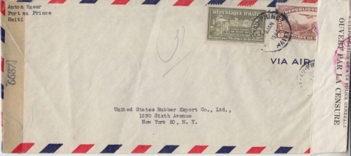 Haiti - 60 C. Flugpostausgabe ua Luftpost Zensurbrief n. USA Port au Prince 1945