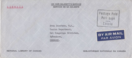 Canada - Postage Paid Port paye Canada Ra3 Luftpost Dienstbrief n. DÄNEMARK