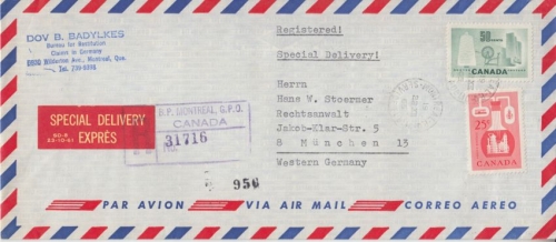 Canada - 50+25 C. Industrien Luftpost Einschreiben Expressbrief Montreal 1965