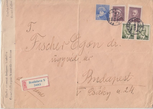 CSSR - Bratislava 1948 Einschreibebrief n. UNGARN Devisenzensur