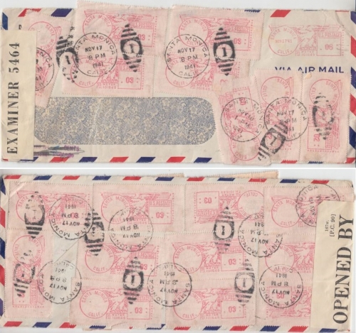 USA - 17x3+2x2 C. Bonds Meter Mark Luftpost Zensurbrief Santa Monica 1941