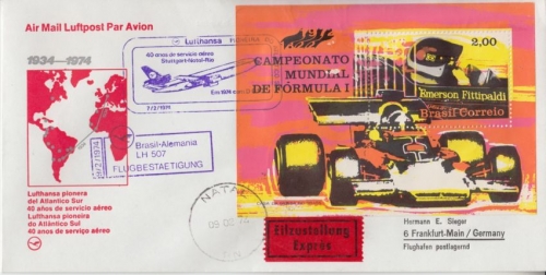 Brasilien - Lufthansa Sonderflug 40 J. Südamerika-Dienst Natal - Franlfurt 1974