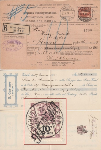 Schweiz - 30 C. steh. Helvetia Einschreiben Einzugsmandat Zürich - Bern 1906