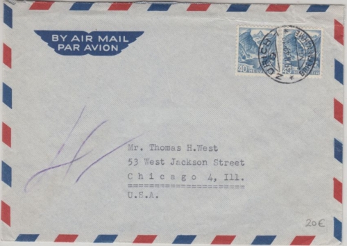 Schweiz - 2x40 C. Landschaften Luftpostbrief n. USA Zürich - Chicago 1949
