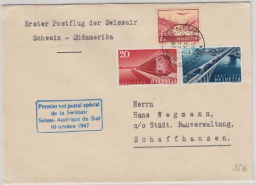 Schweiz - Swissair Erstflug Schweiz-Südamerika Genf - Buenos Aires 1947