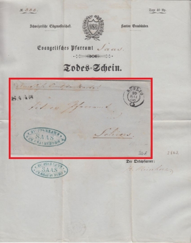 Schweiz - Saaz L1 Dienstbrief Küblis - Schiers 1866 - mit Inhalt !!!