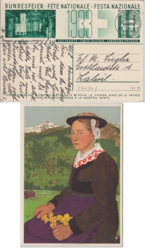 Schweiz - Bundesfeier 1933 10 C. Ganzsache Gstaad - Thalwil