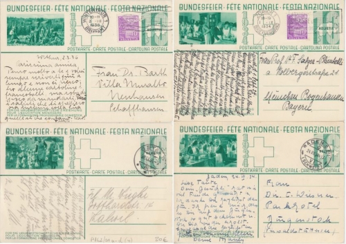 Schweiz - Bundesfeier 1934 10 C. Ganzsache Serie/4 Bilder gelaufen