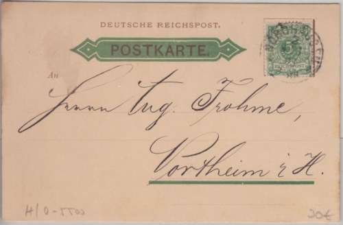 DR - 5 Pfg. Krone/Adler priv. Postkartenvordruck Nordhausen - Northeim 1893