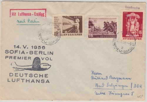 Bulgarien - Sofia 1956 Lufthansa Ost First Flight n. Berlin