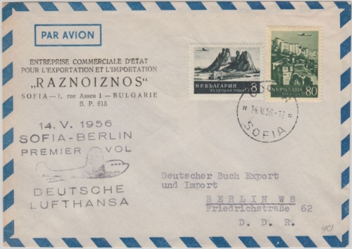 Bulgarien - Sofia 14.5.1956 Lufthansa Ost First Flight n. Berlin