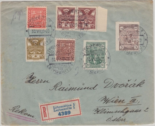 Tschechien - Leitmeritz 1929 X. Dt. Philatelistentag SST Einschreibebrief n Wien