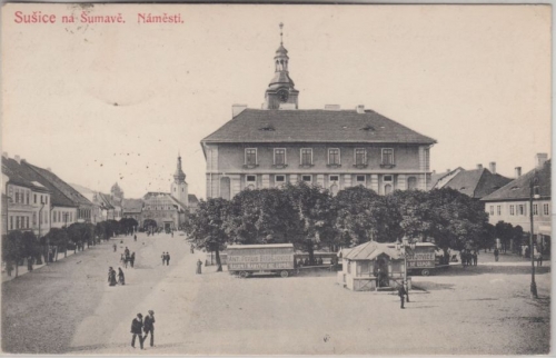 Tschechien - Sušice Schüttenhofen Marktplatz sw-AK gelaufen 1909