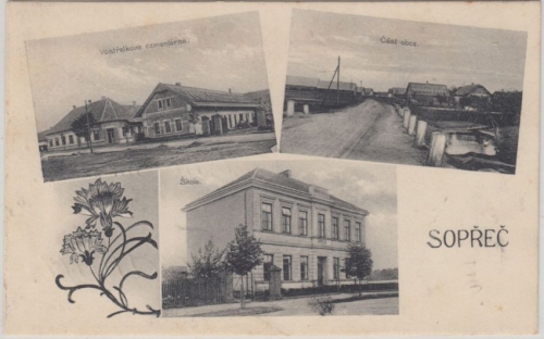 Tschechien - Sopřeč Sopertsch sw-Mehrbild-AK Zementfabrik etc. gelaufen ca. 1930