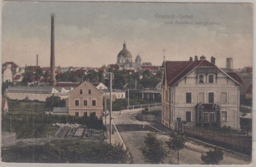 Tschechien - Deutsch Gabel Jablonné v Podještědí farb. Ortsansicht gelaufen 1917