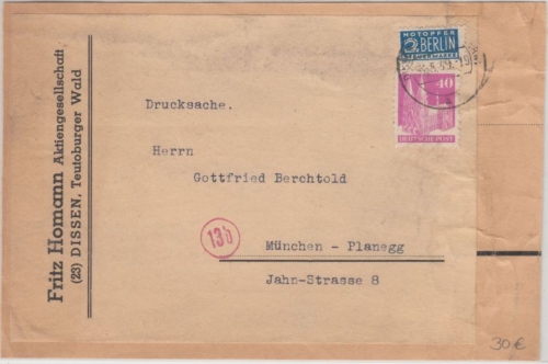 Bizone - 40 Pfg. Bauten Drucksache 251-500g Vds. Dissen - München 1949