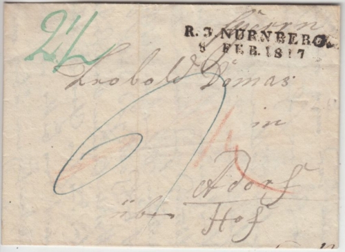 Bayern/Sachsen - R3 Nürnberg 1817 Portobrief Tennenlohe - Adorf - mit Inhalt