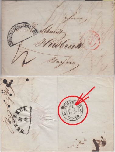 Baden/Bayern - Waldshut 1849 Portobrief n. Hersbruck 31.10.1849 (!)