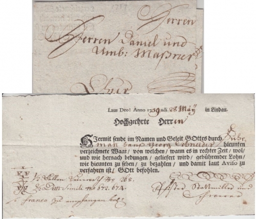 Bayern/Schweiz - Freie Reichsstadt Lindau 1759 Fuhrmannsbrief n. Chur