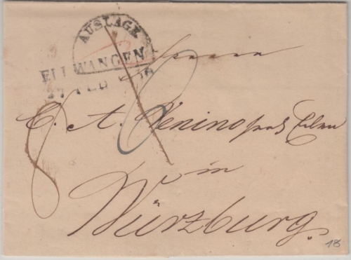Württemberg/Bayern - Ellwangen 1836 L2 Auslagenbrief n. Würzburg - mit Inhalt