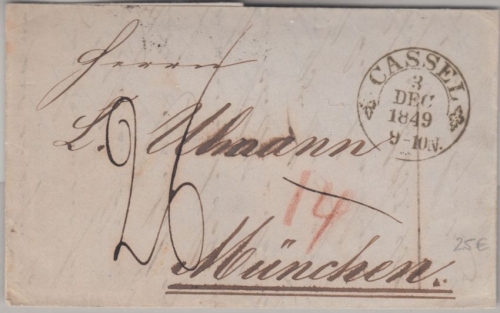 Thurn & Taxis/Bayern - Cassel 3 DEC 1849 Portobrief n. München - mit Inhalt