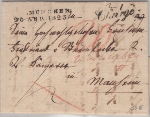 Bayern/Baden - München 1825 L2 Chargebrief n. Mannheim - mit Inhalt
