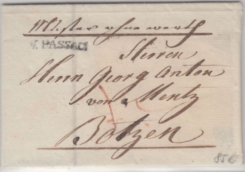 Bayern/Österreich - v. Passau L1 1802 Muster ohne Wert n. Botzen - mit Inhalt