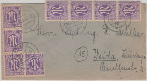 Bizone/AM-Post - 8x3 Pfg. amerik. Druck Brief Stade - Weida 10.5.46