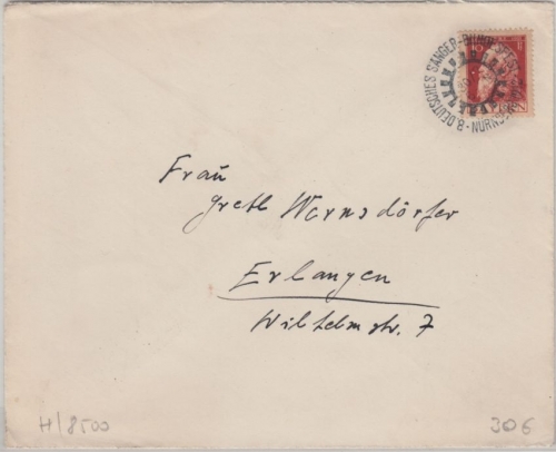 Bayern - Nürnberg 1912 8. Dt. Bundessängerfest SST Brief 10 Pfg. Luitpold n.