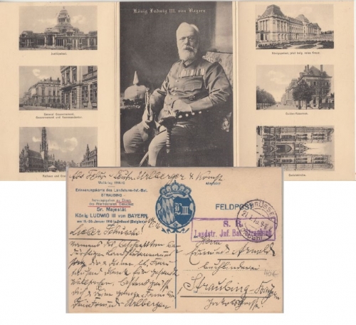 LP Belgien - Brüssel 1916 Erinnerungsklappkarte König Ludwig II Besuch Brüssel