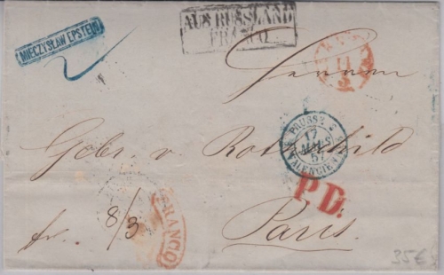 Russland/Polen - Aus Russland Franco Ra2 Brief n. FRANKREICH Warschau Paris 1857