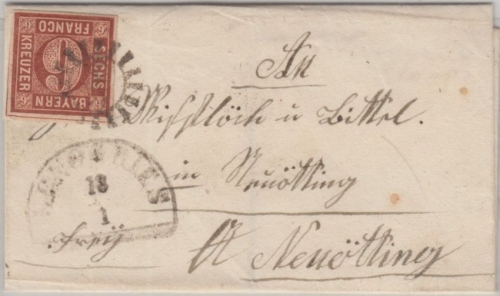 Bayern - 6 Kr. Quadrat braun gMR 283 Lenggries Brief n. Neuötting